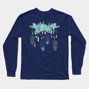 Peacock Feather And Crystal Spirit Gazer Long Sleeve T-Shirt